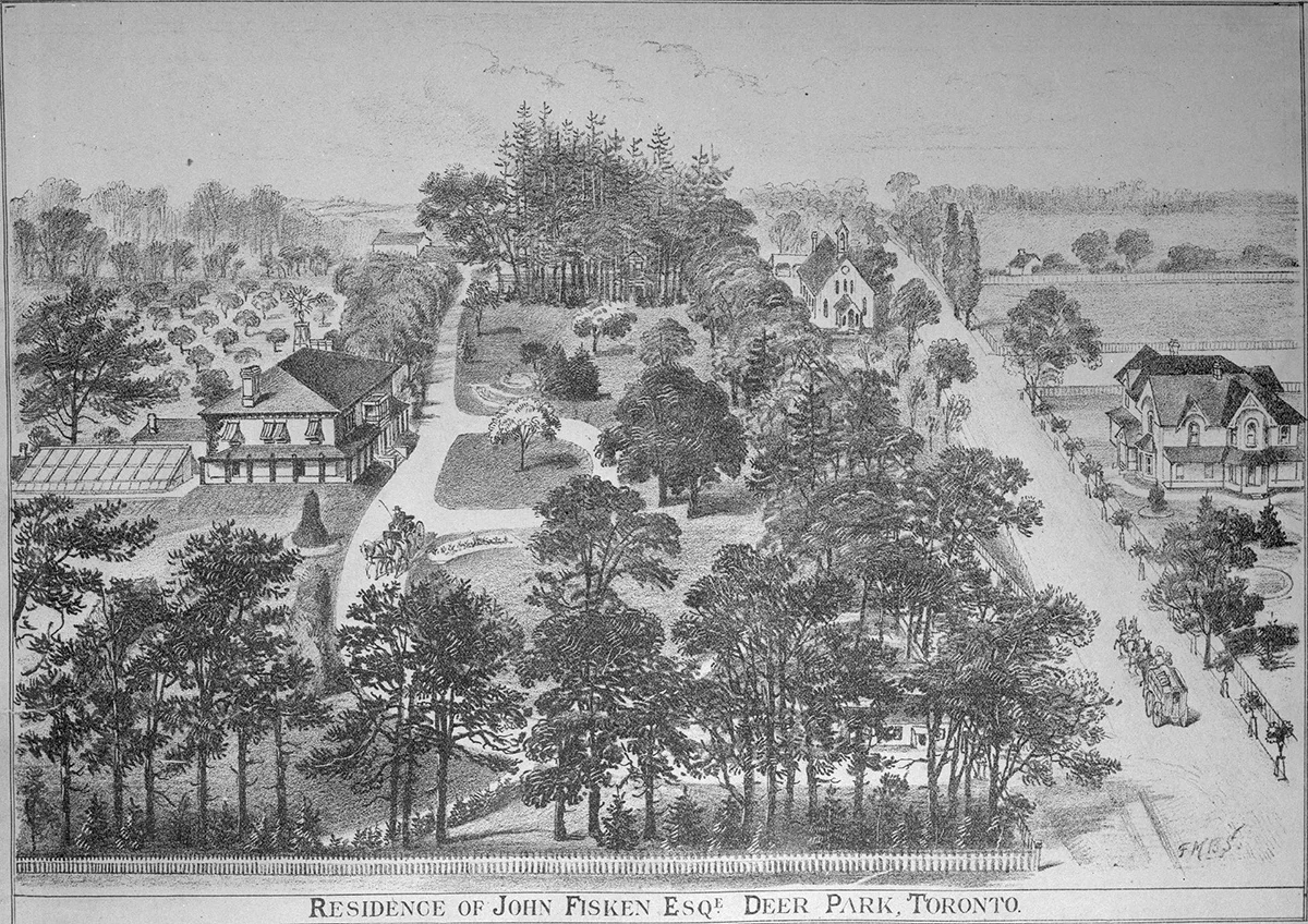 Drawing of aerial view of Lawton Park and Christ Church c. 1878